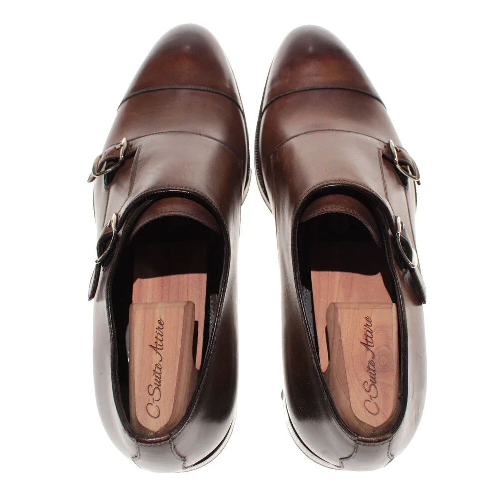 Di Bianco NWD Double Monk Strap Dress Shoes Size 9 US in Brown Leather